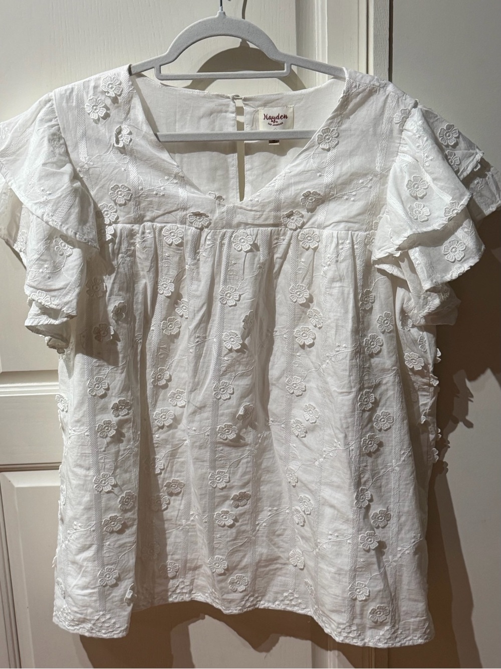 Hayden White Eyelet Ruffle-Sleeve V-Neck Blouse